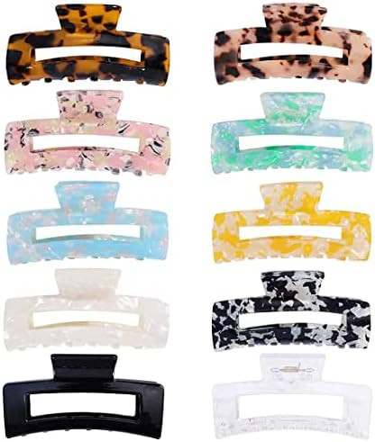 10 Pcs Square Hair Claw Clips , Non-slip Banana Clips , Fashion Tortoise Shell Claws Multi-Color ... | Amazon (US)