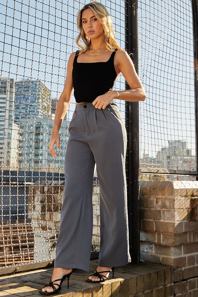 Women’s Grey Wide Leg Pants High Rise | Ally Fashion | Ally Fashion (US, Australia & New Zealand)