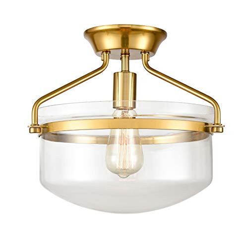 YUBOLE Mid-Century Ceiling Light Gold Semi Flush Mount Light Fixture with Clear Dome Glass Shade-13.4" Wide for Kitchen Hallway Bathroom Bedroom | Amazon (US)