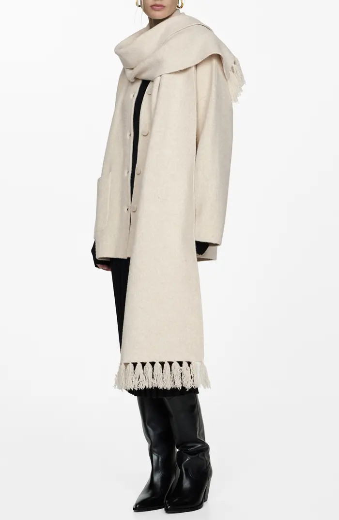 MANGO Felt Coat with Removable Scarf Detail | Nordstrom | Nordstrom