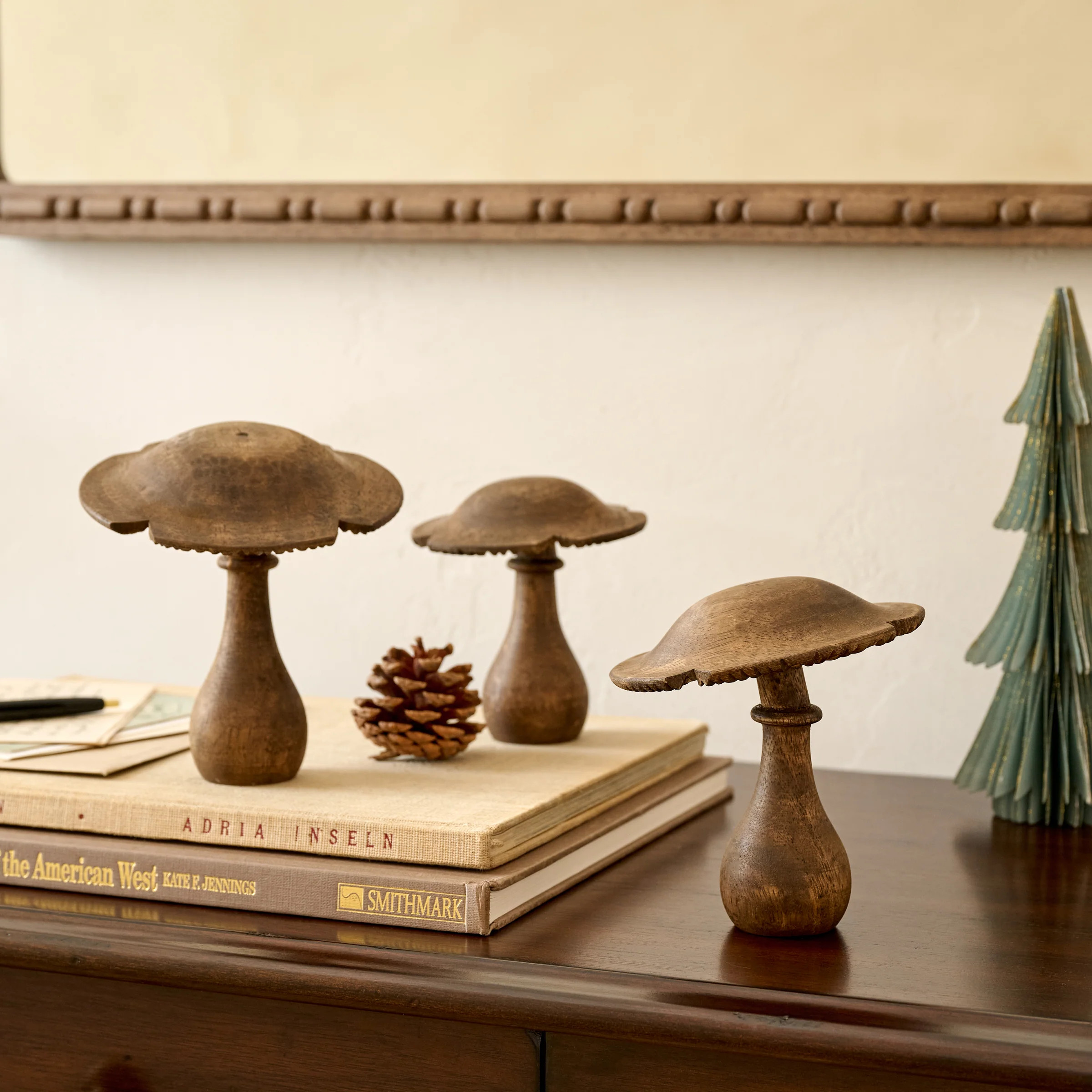 Hand-Carved Decorative Wooden Mushroom, Set of 3 | Magnolia