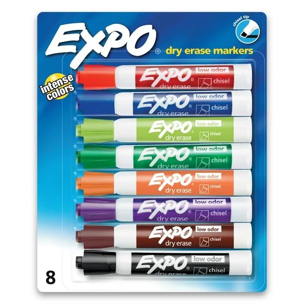 Expo Low Odor Dry Erase Markers, Chisel Tip, Assorted Colors, 8 Count | Walmart (US)