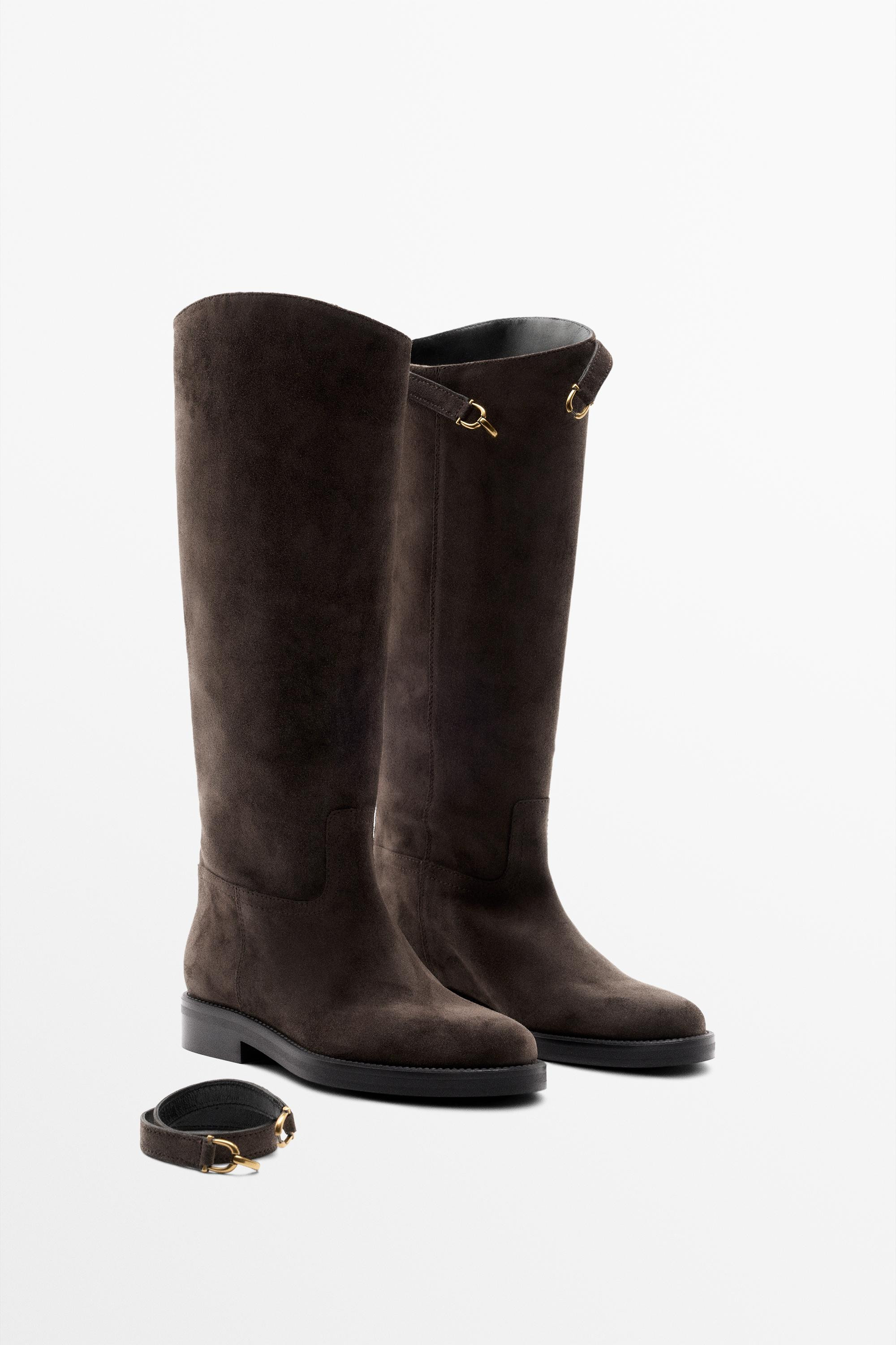 Split suede leather equestrian boot | Massimo Dutti UK
