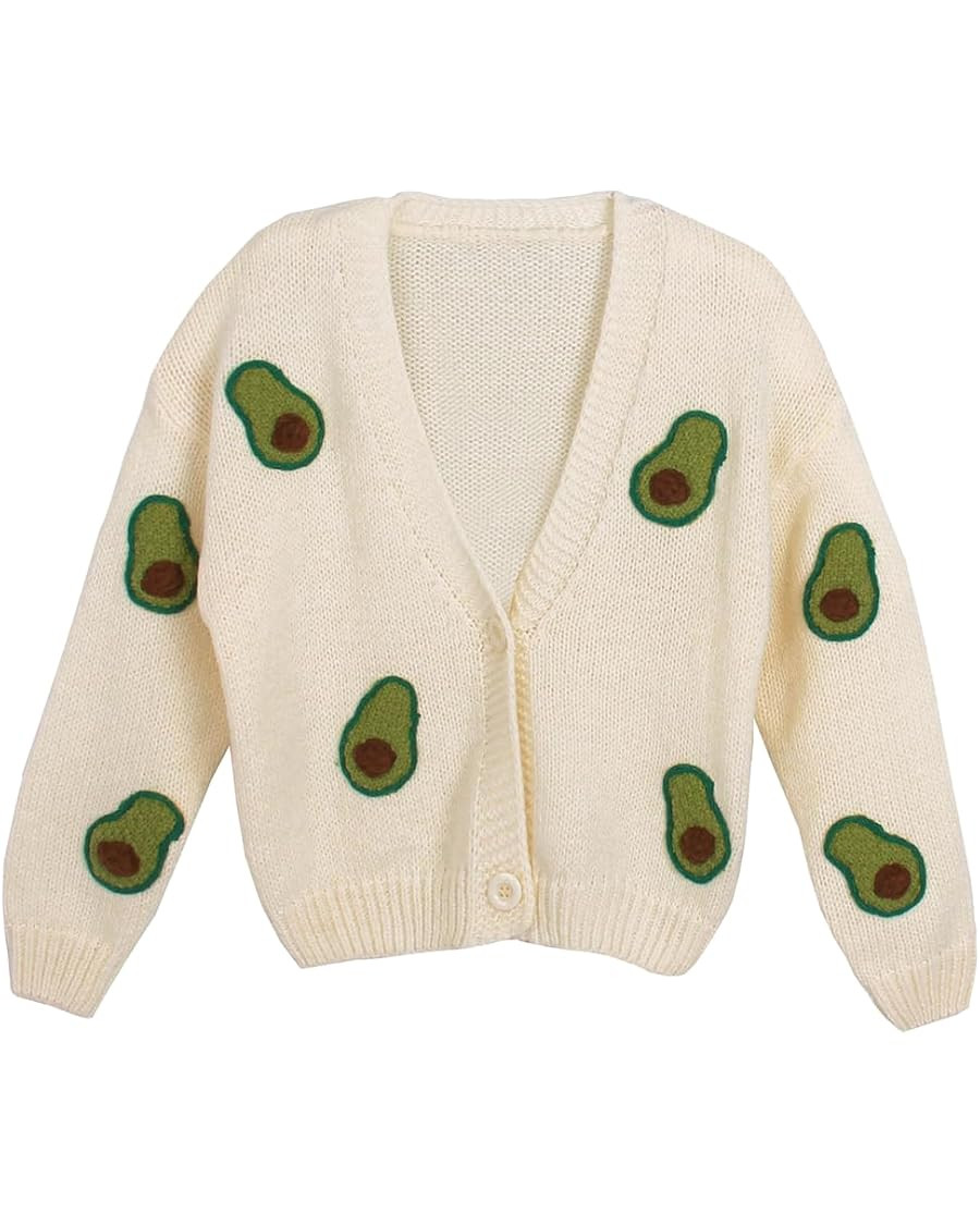 HOULENGS Women's Strawberry Print Button Down Long Sleeve V Neck Crop Cardigan Sweater | Amazon (US)