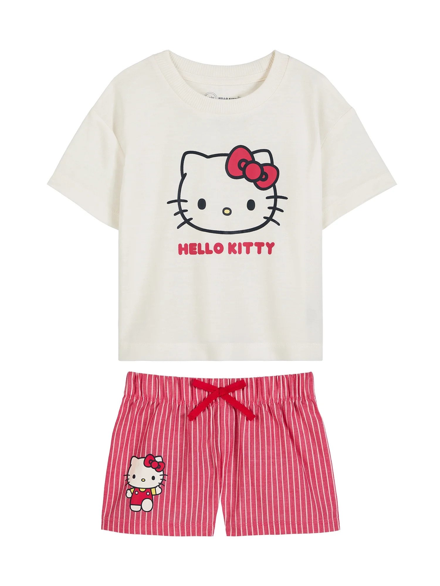 Hello Kitty x Wonder Nation Girls Short Sleeve Pajama Top and Short Pajama Set, 2-Piece, Sizes 4-... | Walmart (US)