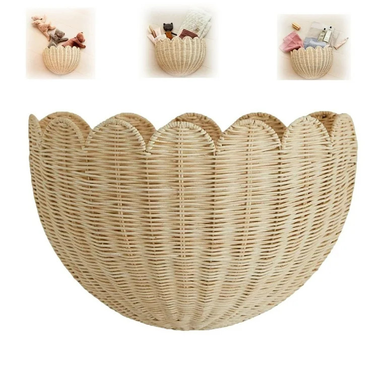 Scalloped Wall Basket  Handwoven Natural Rattan Storage Organizer with Sturdy Metal Frame, Nordic... | Walmart (US)