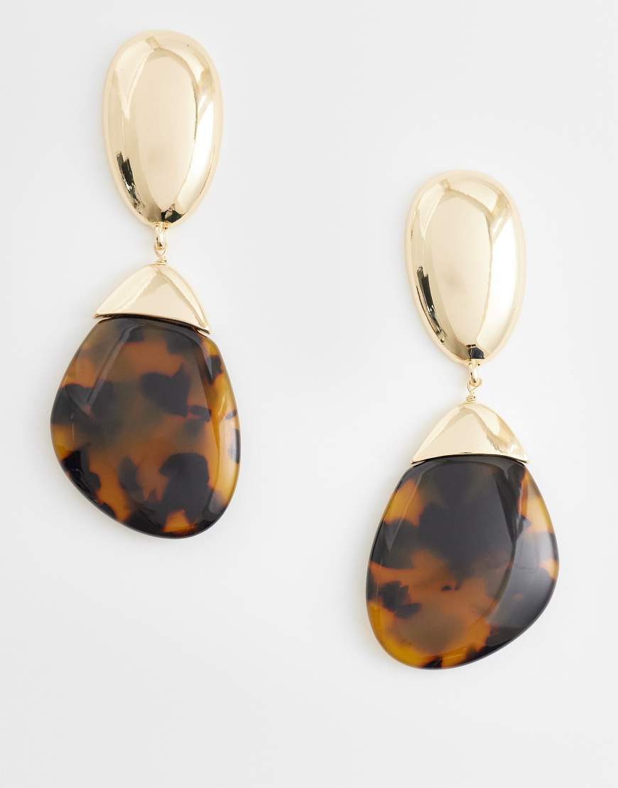 ASOS DESIGN pendant earrings with brown tortoise print in gold tone | ASOS (Global)