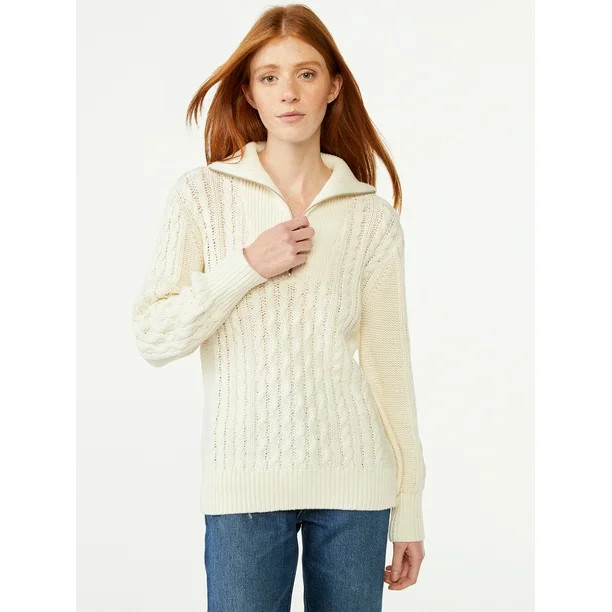 Free Assembly Women's Half Zip Cable Knit Sweater, Midweight | Walmart (US)
