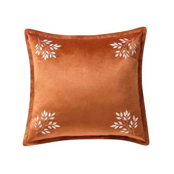 My Texas House 18" x 18" Ginger Embroidered Leaves Velvet Decorative Pillow | Walmart (US)