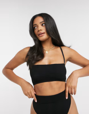 ASOS DESIGN mix and match crinkle skinny strap bandeau crop top in black | ASOS (Global)