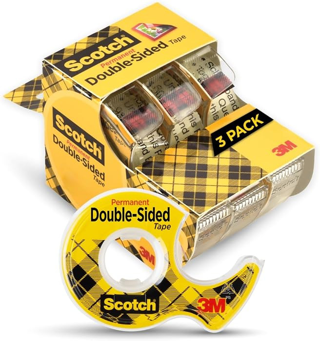 Scotch Double-Sided Tape, 1/2 in x 250 in (12.7 mm x 6.35 m), 3 Pack | Amazon (US)