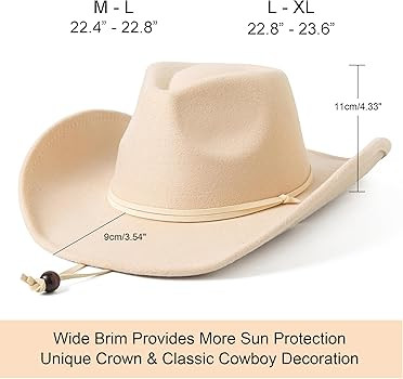 Lanzom Women Men Retro Felt Wide Brim Western Cowboy Cowgirl Hat Dress Up Hat with Wind Lanyard | Amazon (US)