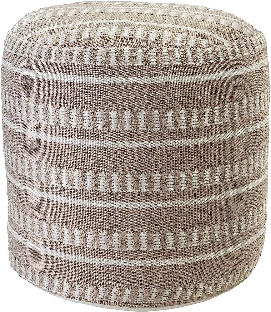 LR Home Dash and Stripe Geometric Indoor Outdoor Pouf, Taupe/White, 20" x 20" x 20" | Amazon (US)