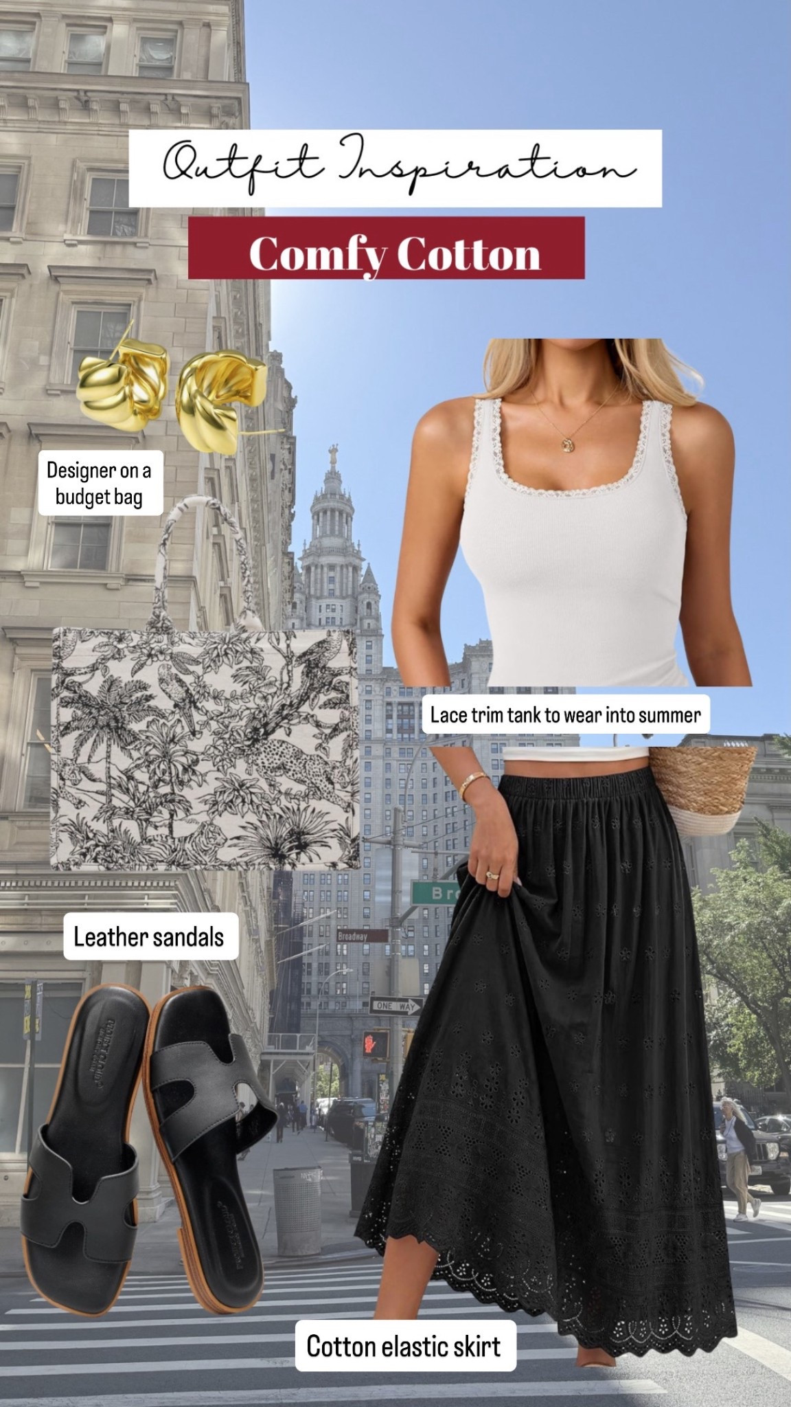 Amazon outfit for women for spring. Cotton elastic skirt. Cotton tank and comfy leather sandals 

#LTKSaleAlert