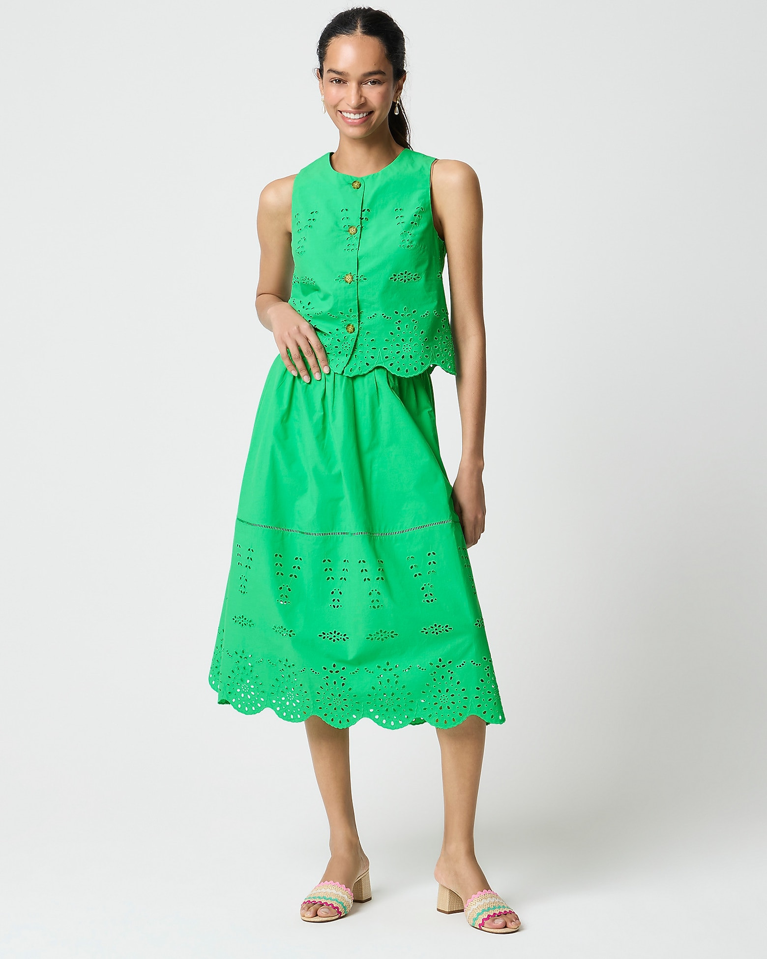 Scallop-hem eyelet midi skirt | J.Crew Factory