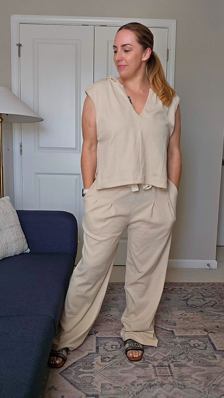 Obsessed with this loungewear set. The top has a high slit on the side, it's a bit longer in the back and has a hood. The pants have a drawstring and pockets. Wearing size large. Amazon fashion, Wiholl Fashion, lounge wear set

#LTKstyletip #LTKfitness #LTKfindsunder50