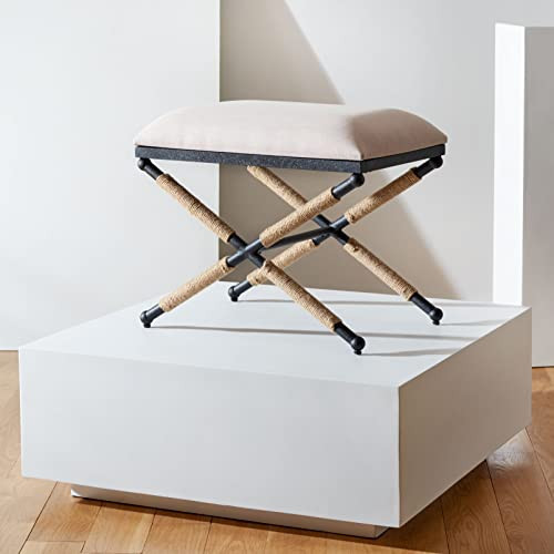 SAFAVIEH Couture Collection Carmelo Coastal Linen Hemp Wrapped Ottomans, Beige/Black | Amazon (US)
