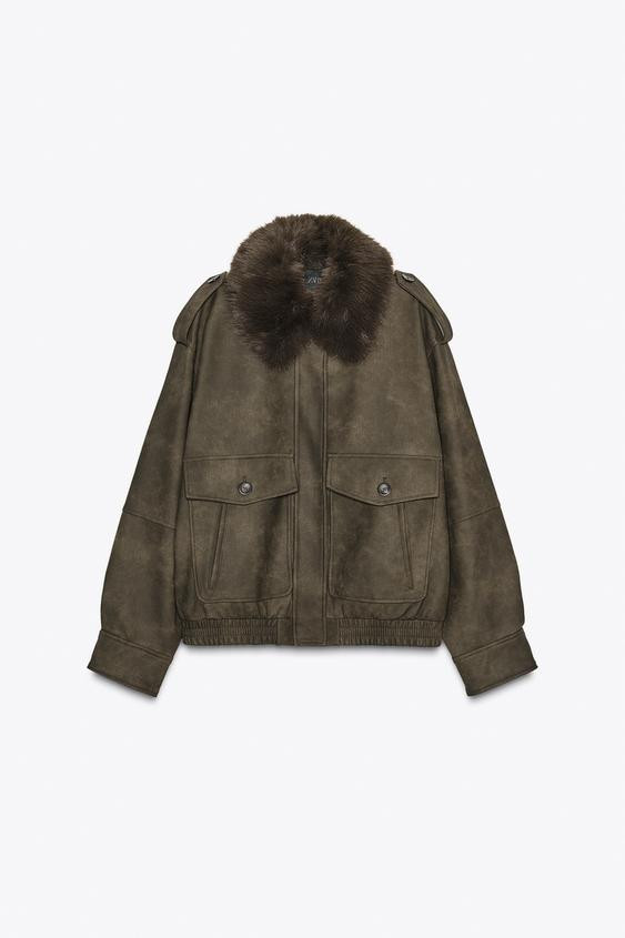 FAUX SUEDE JACKET WITH REMOVABLE COLLAR | Zara US