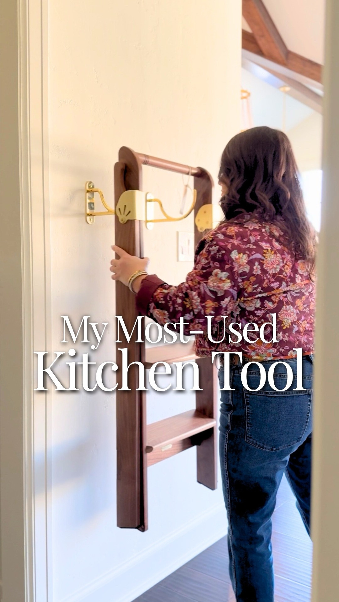 I always want decor to earn its place.
This ladder adds warmth and texture to the kitchen, but it also serves a real function. The hooks are mounted, the ladder stays, and it works as part of the space — not something I’m constantly adjusting.

#LTKHome