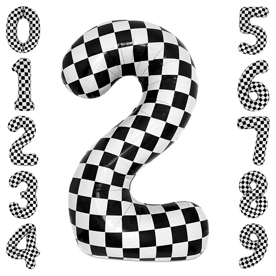 40 Inch Checkered 2 Balloon Large Black and White Number Balloon for Two Fast Race Car Birthday P... | Amazon (US)