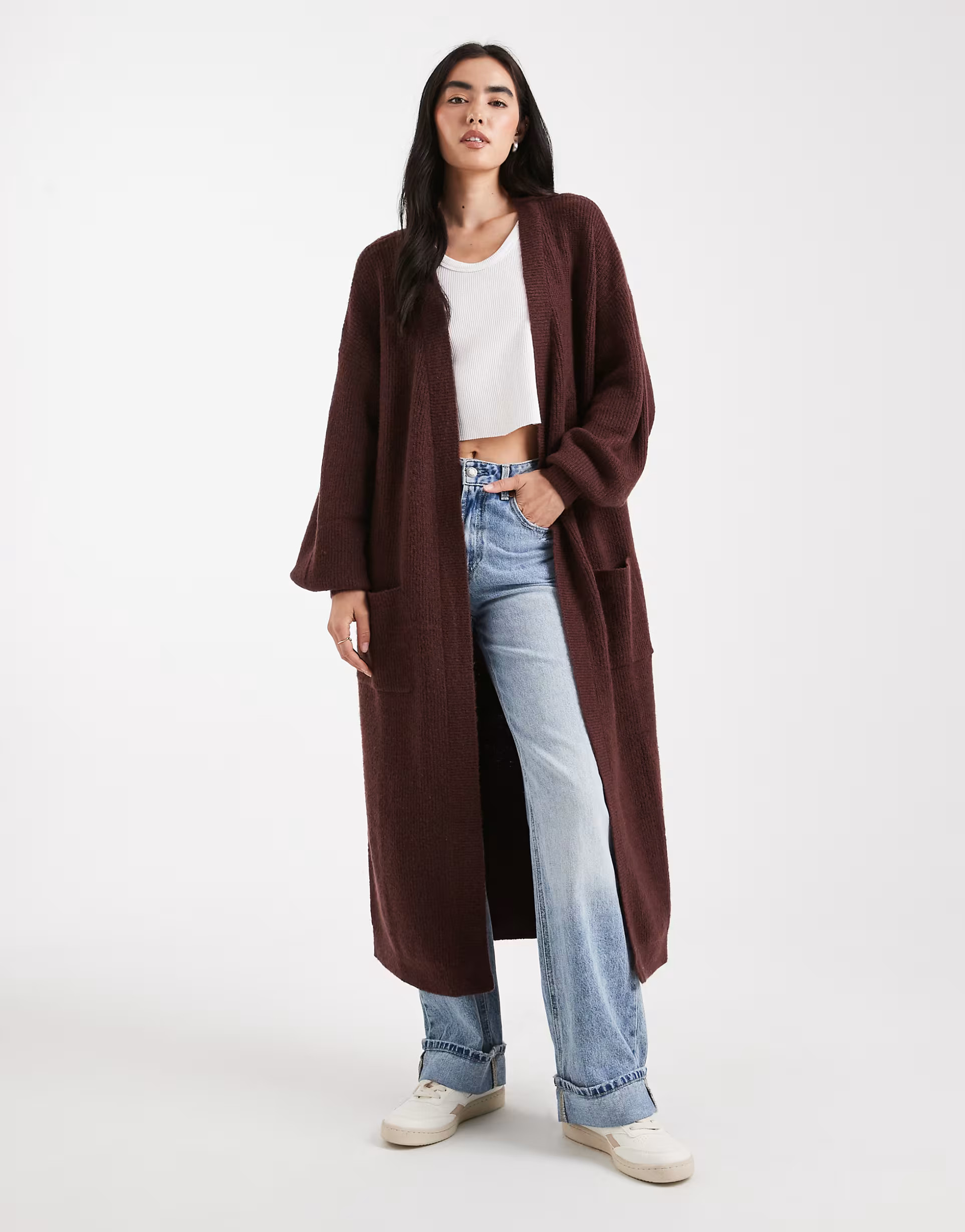 Miss Selfridge maxi cardigan in chocolate | ASOS (Global)