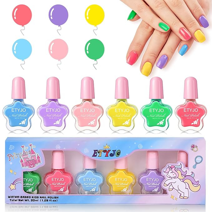 Kids Nail Polish - Non Toxic Nail Polish for Girls Ages 3+ Water-Based Low Odor Peel-Off 6 Color ... | Amazon (US)