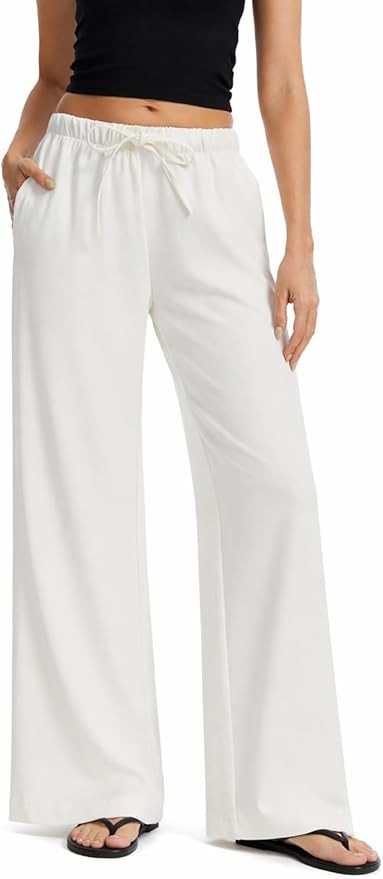 AnotherChill Women's High Waisted Wide Leg Crepe Pants Pull On Wrinkle Free Trousers with Pockets... | Amazon (US)