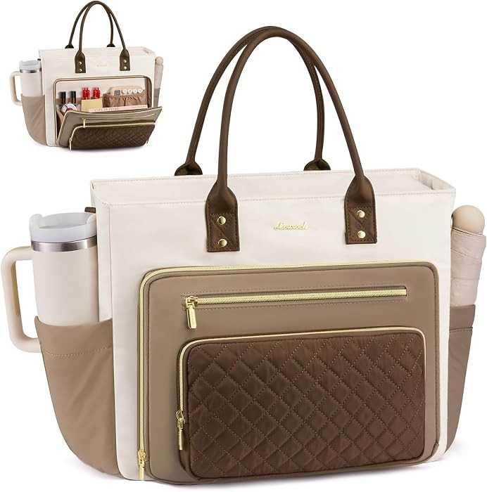 LOVEVOOK 17 Inch Laptop Tote Bag for Women, Teacher Nurse Work Bags, Laptop Bag With Large Cup Ho... | Amazon (US)