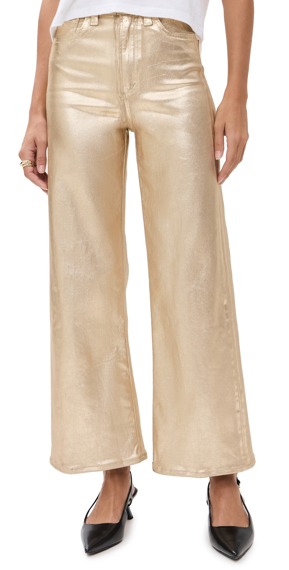 Joe's Jeans The Mia High Rise Wide Ankle Foil Jeans Gold Foil 33 | Shopbop