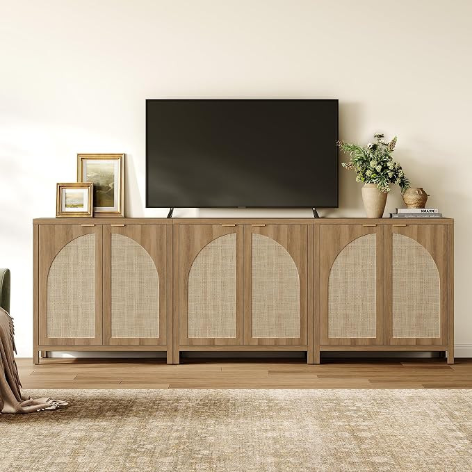 SICOTAS 102" Rattan Sideboard Buffet Cabinet with Storage Credenza Set of 3 | Mid Century Modern ... | Amazon (US)