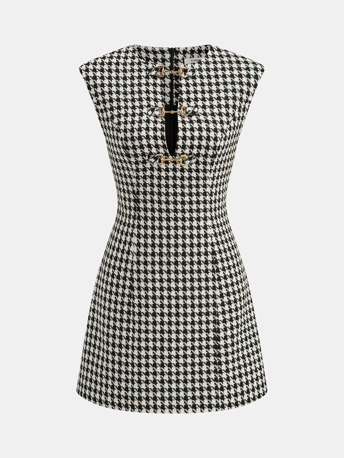 Houndstooth Tweed Mini Dress with Horsebit Detail | Commense