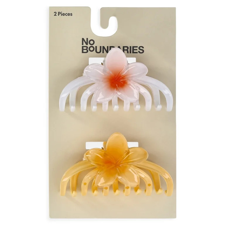 No Boundaries Flower Claw Clips, 2-Piece Set, White/Yellow | Walmart (US)
