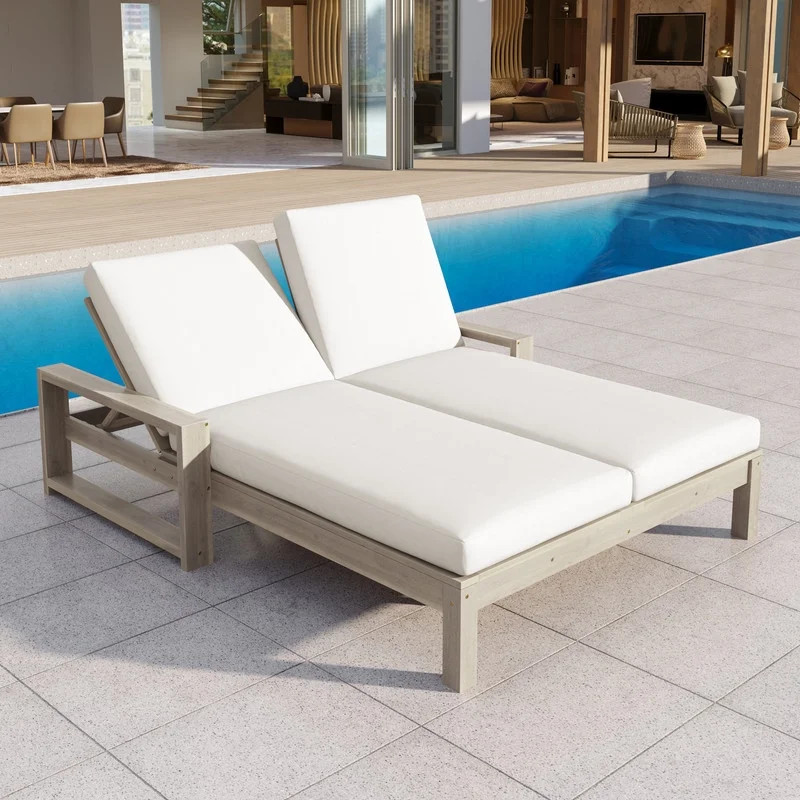 Bellemave Patio Double Chaise Lounge, Wood Double Chaise Lounge with 5-Position Adjustable Backre... | Walmart (US)