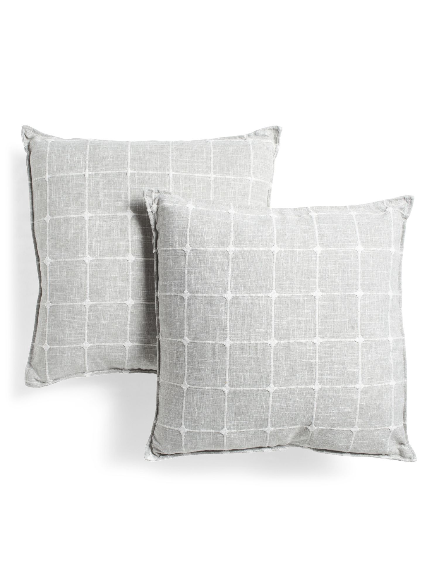 20x20 2pk Embroidered Faux Linen Windowpane Pillow Set | TJ Maxx
