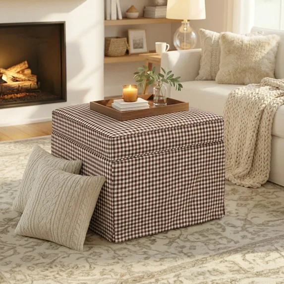 My Texas House Alamo Large Skirted Ottoman, Gingham Fabric | Walmart (US)
