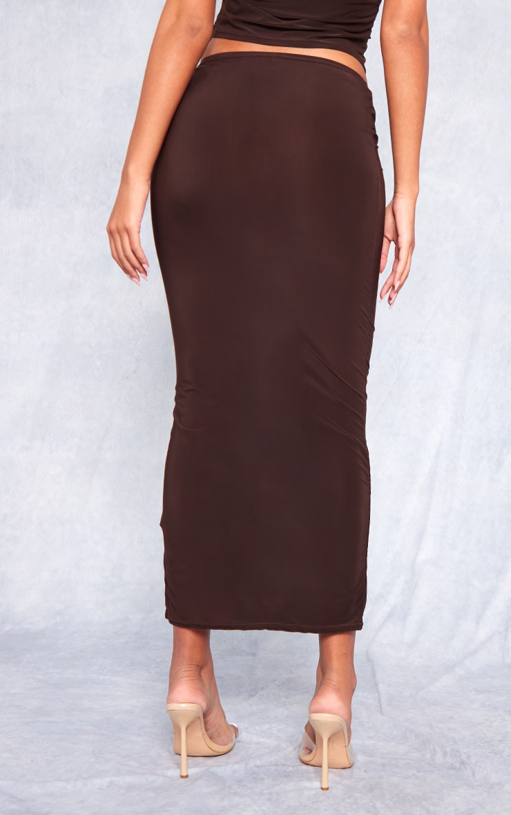 Tall Chocolate Brown Slinky Midaxi Skirt | PrettyLittleThing IE