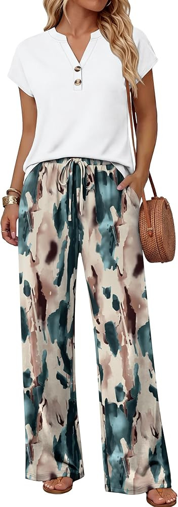 WIHOLL Two Piece Set for Women Summer Outfits Cruise Vacation Fashion Clothing Wide Leg Lounge Pa... | Amazon (US)