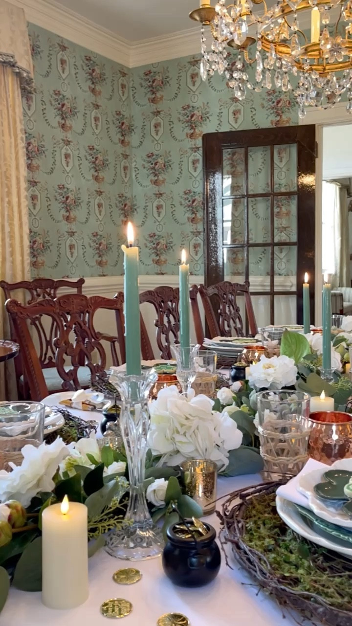 Throwback to last year's St. Patrick's Day tablescape, where every detail whispered tales from the Emerald Isle 🍀✨. Imagine a world where verdant greens and glimmering golds reign supreme, and your table becomes the canvas for an Irish fairy tale. From copper mugs awaiting the clink of toasts to layers of cabbage plates topped with shamrock cookies, we didn't just set the table; we set the scene for magic. Each guest's spot boasted a mini cauldron brimming with gold coins, amidst a treasure trove of scattered gems. The centerpiece? A dreamy eucalyptus garland laced with white blooms, all glowing under candlelight's tender gaze. As St. Patrick's Day approaches, let this be your inspiration to weave a bit of Ireland into your celebration. Here's to elevating our tables and our spirits - may your day be touched with a bit of that legendary Irish luck and a whole lot of creativity! 🌈💰🌿

#LTKhome #LTKparties #LTKVideo