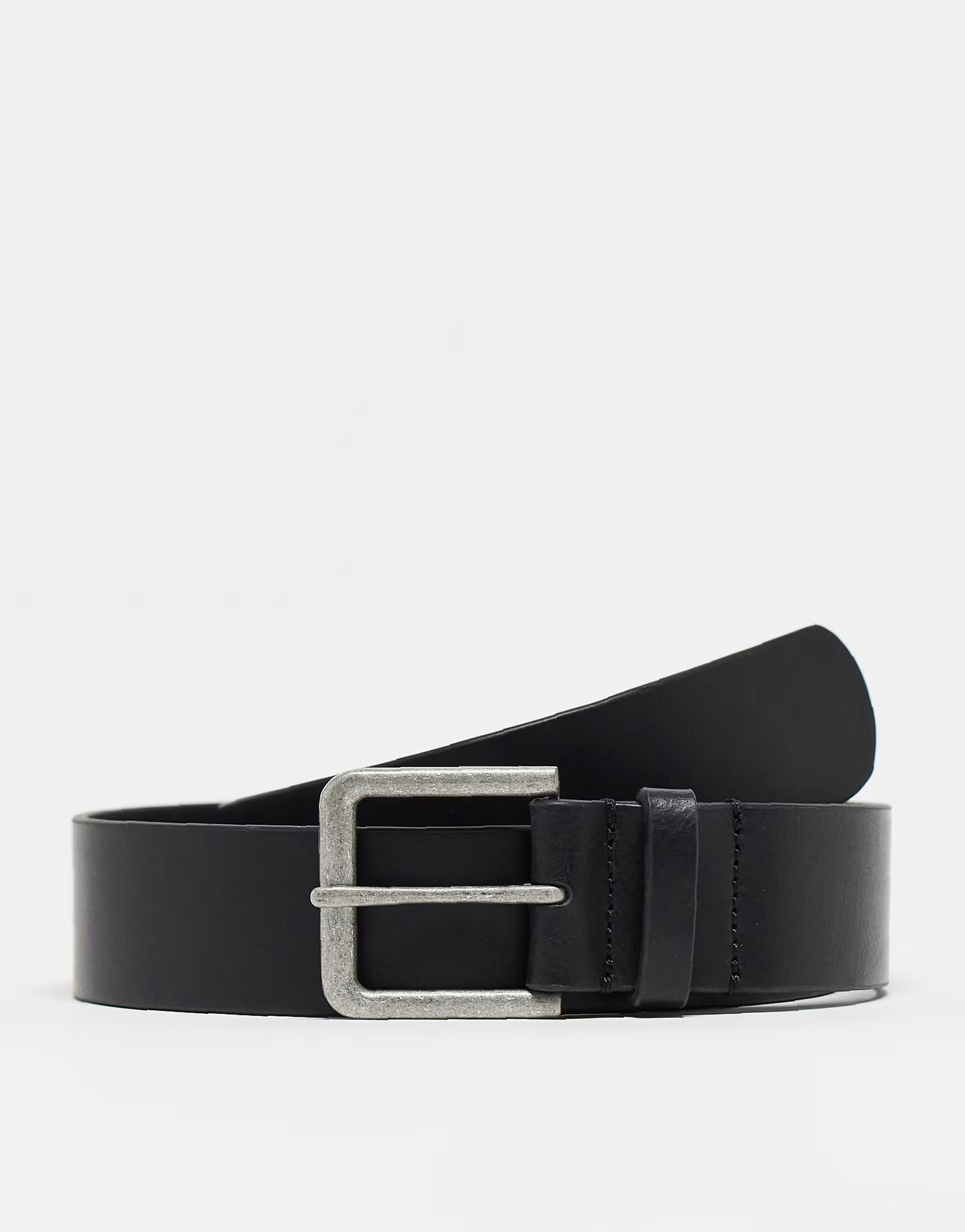 ASOS DESIGN smart leather belt with burnished silver buckle in black | ASOS (Global)