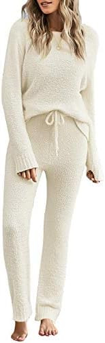 luvamia Women's Casual Pajama Set Fuzzy Fleece Knitted Long Sleeve Pj Loungewear | Amazon (US)