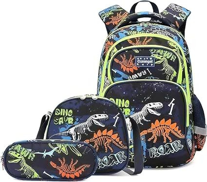 Cusangel 3Pcs Boys Dinosaur Backpack Set with Lunch Box Pencil Case, Dinosaur Backpack for Kids | Amazon (US)
