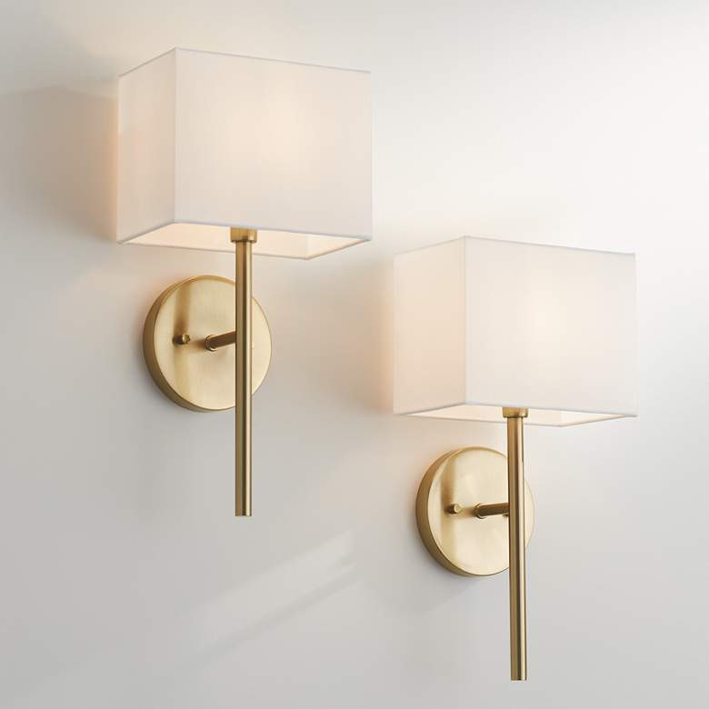 Possini Euro Favreau 16 1/4" High Warm Brass Wall Sconce Set of 2 | Lamps Plus