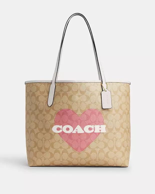 City Tote In Signature Canvas With Heart Print | Coach Outlet