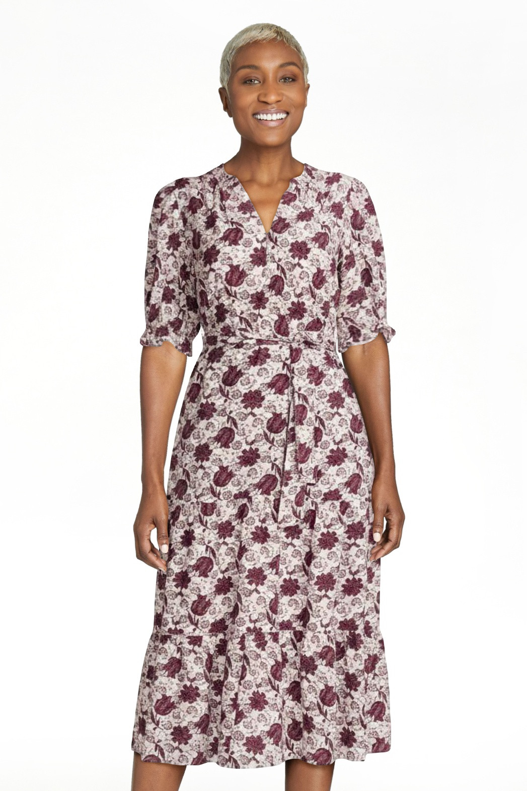 Scenario Women's and Women's Plus Tiered Midi Dress with Short Sleeves, Sizes XS-4X | Walmart (US)
