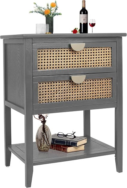 Hdxdkog Rattan Nightstand, End Table, Modern Natural Accent Bedside Table with 2 Hand Made Rattan... | Amazon (US)