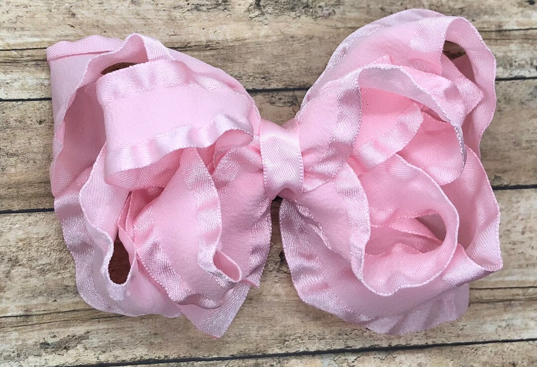 Light Pink Ruffle Hair Bow: 4 Inch Boutique Hair Clip or Baby Headband - Etsy | Etsy (US)