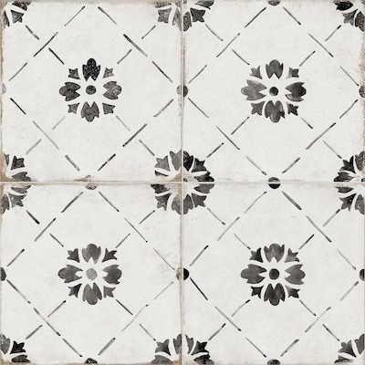 DELLA TORRE  Sorrento Vintage 29-Pack Black and White 8-in x 8-in Glazed Porcelain Encaustic Flo... | Lowe's