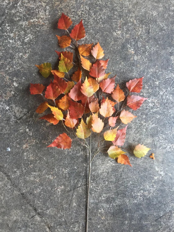 Fall Foliage Faux Birch Leaf Spray Red/Orange/Yellow | Etsy (US)
