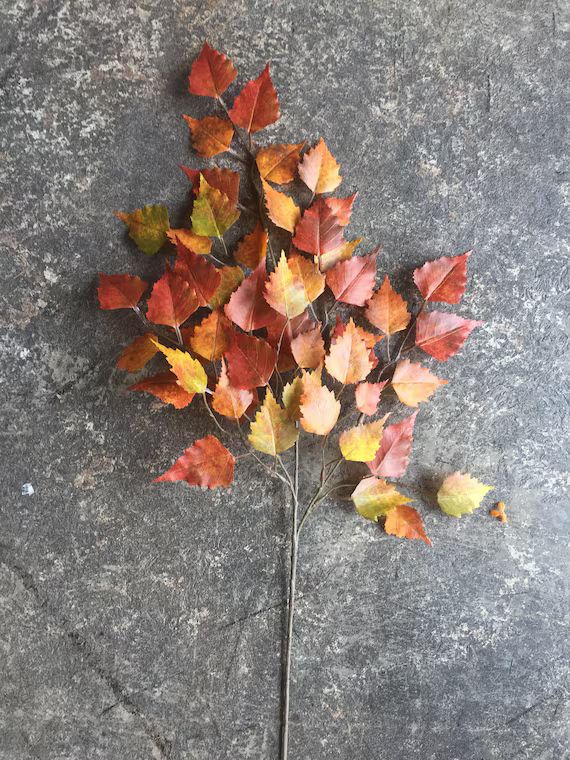 Fall Foliage Faux Birch Leaf Spray Red/Orange/Yellow | Etsy (US)