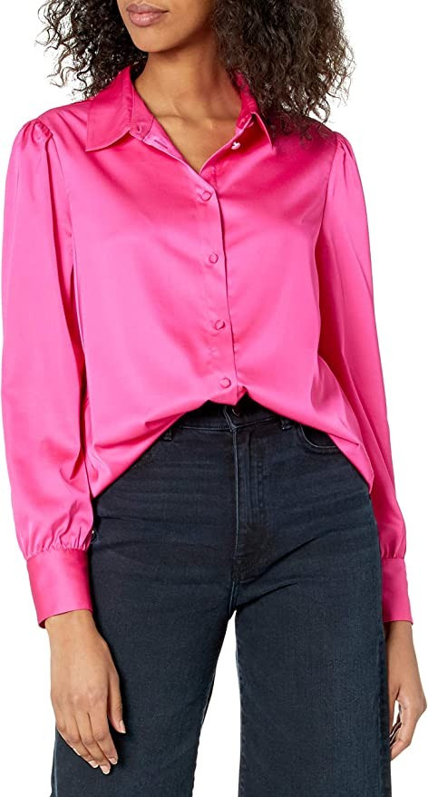The Drop Women's @Lucyswhims Long Sleeve Button Down Stretch Satin Shirt | Amazon (US)
